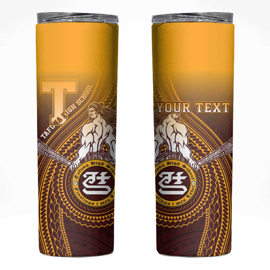 Personalized Tafuna High School Skinny Tumbler Polynesian Warrior