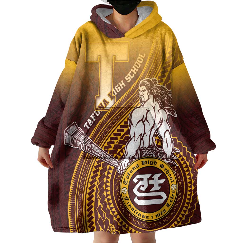 Personalized Tafuna High School Wearable Blanket Hoodie Polynesian Warrior