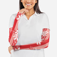 Hawaii Kakau Tribal Arm Sleeves With Red Tiare