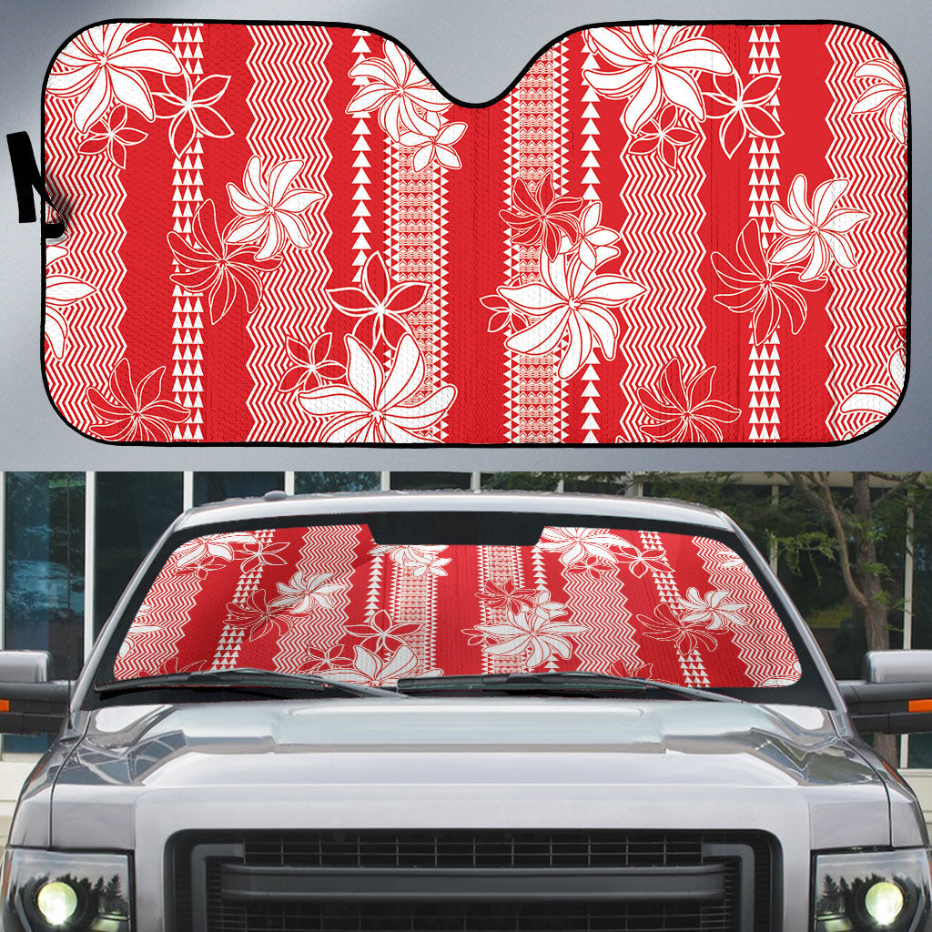 Hawaii Kakau Tribal Auto Sun Shade With Red Tiare