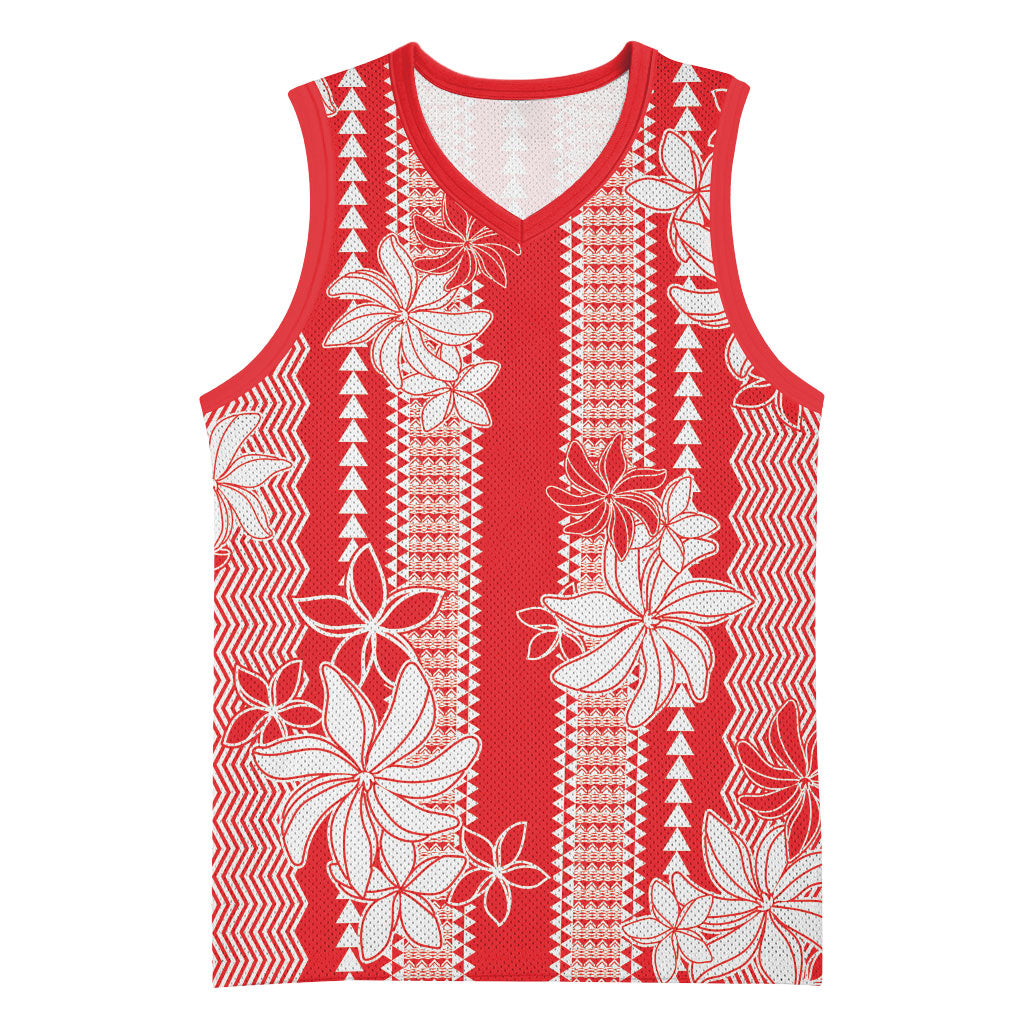 Hawaii Kakau Tribal Basketball Jersey With Red Tiare