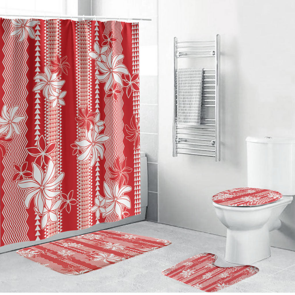 Hawaii Kakau Tribal Bathroom Set With Red Tiare