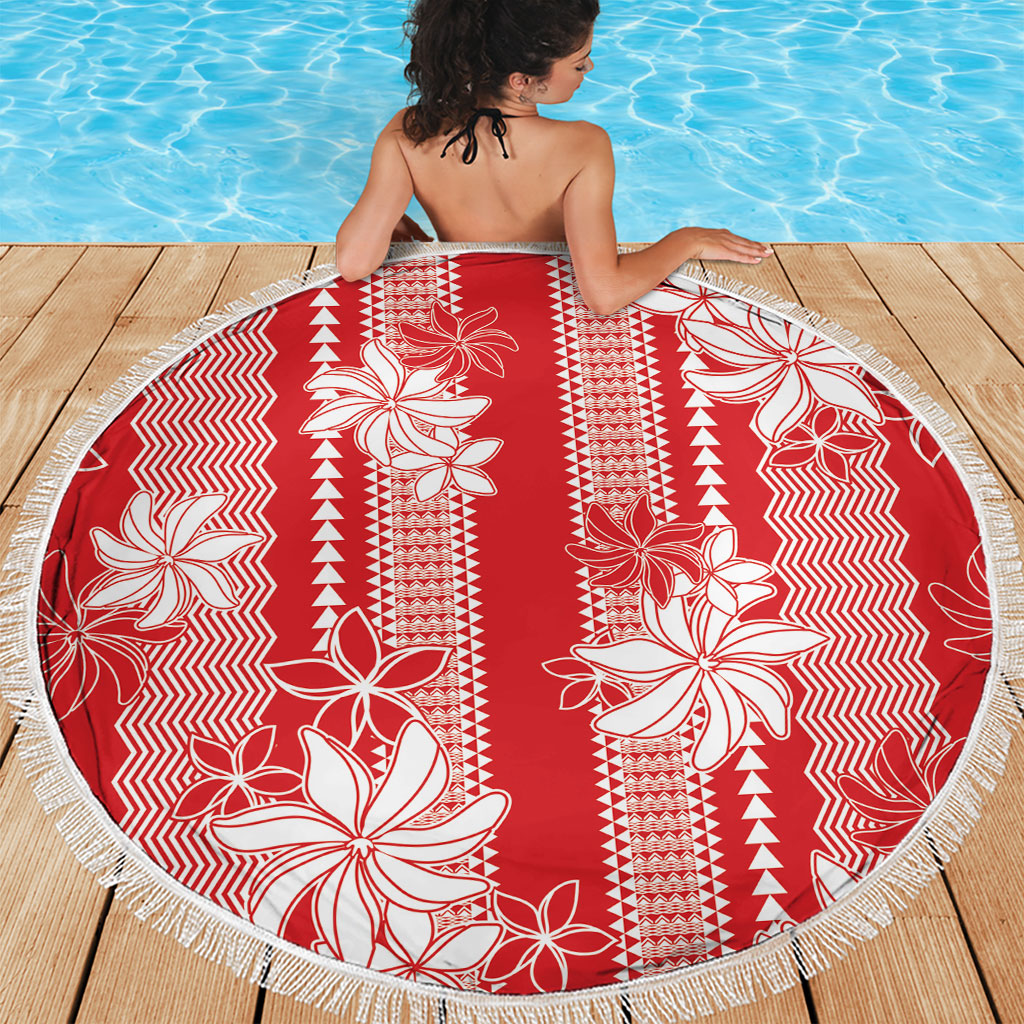 Hawaii Kakau Tribal Beach Blanket With Red Tiare