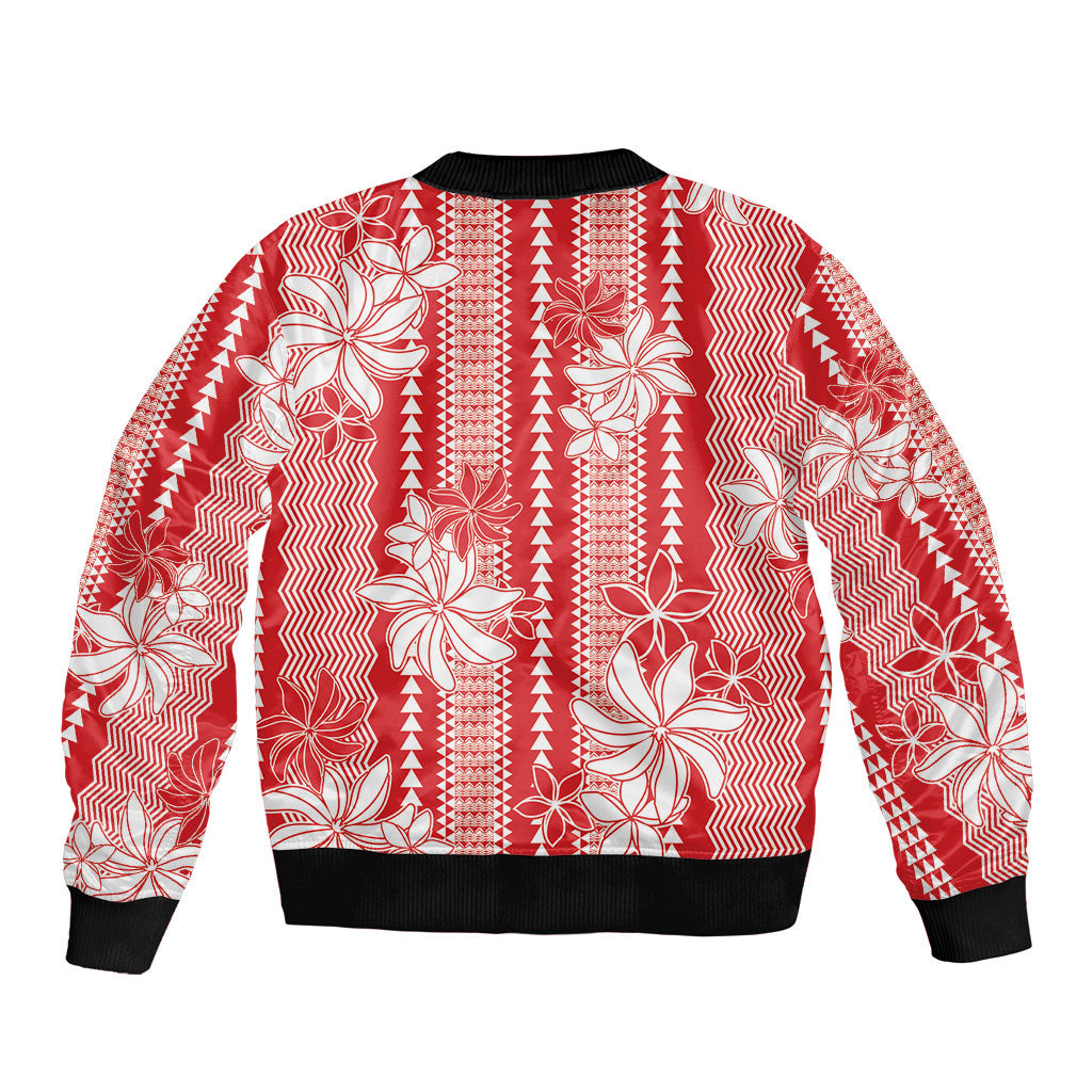 Hawaii Kakau Tribal Bomber Jacket With Red Tiare