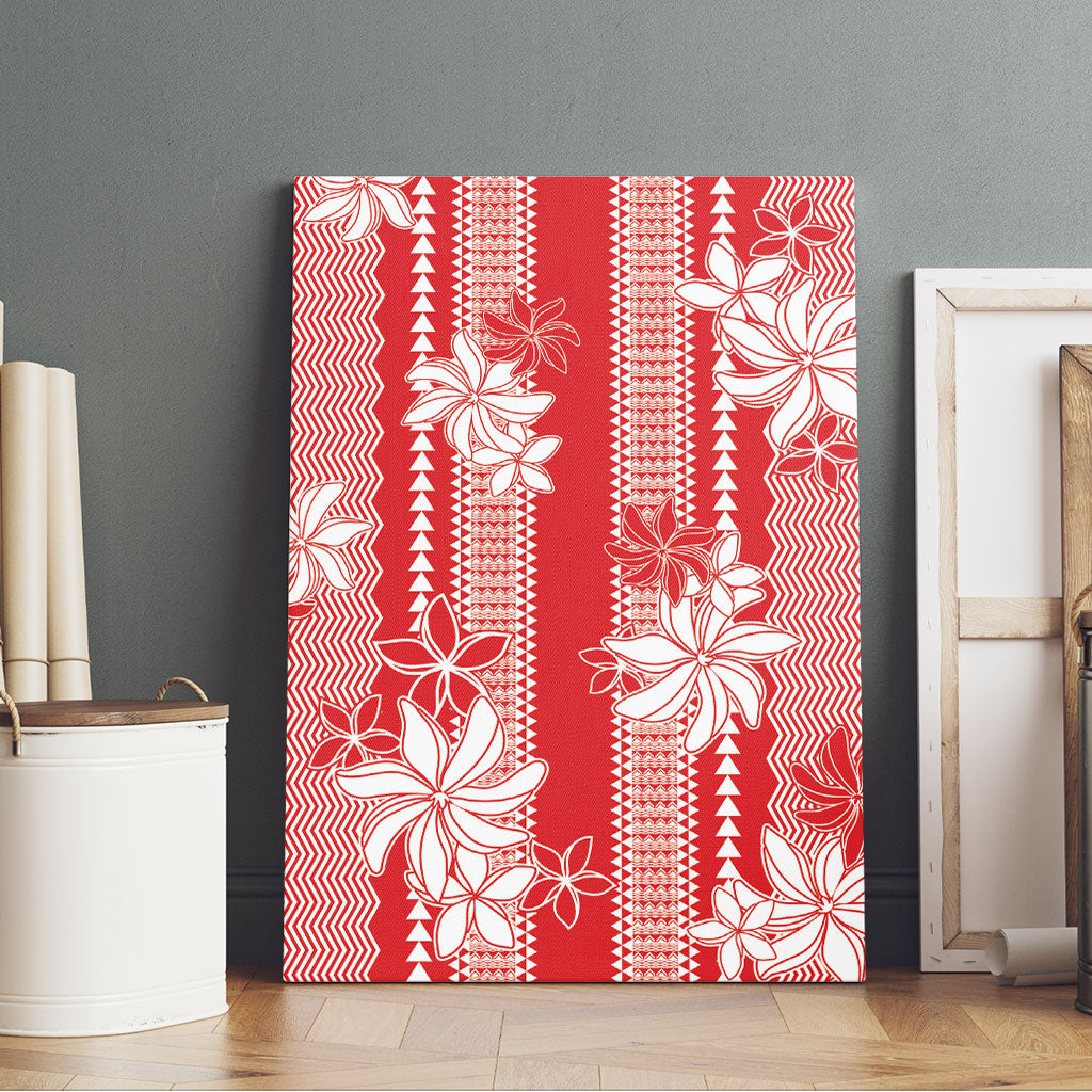 Hawaii Kakau Tribal Canvas Wall Art With Red Tiare