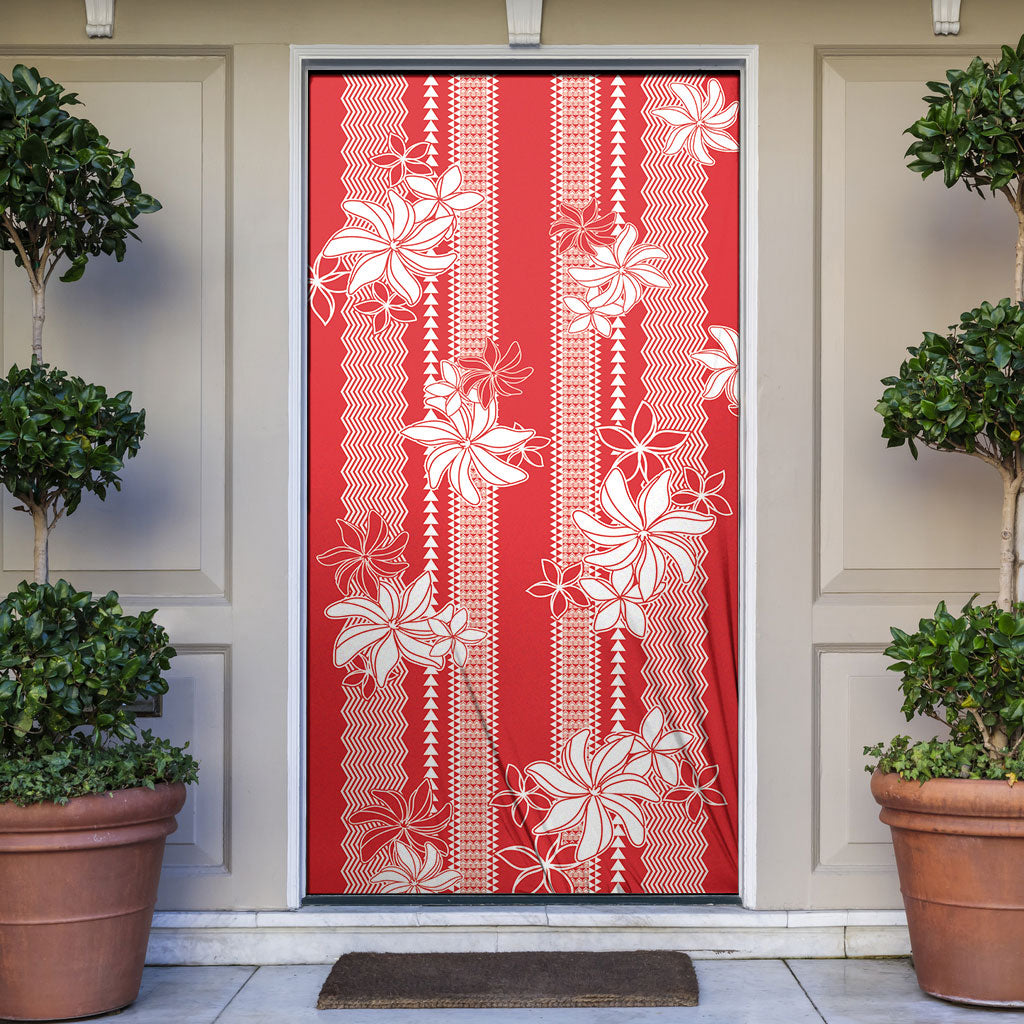 Hawaii Kakau Tribal Door Cover With Red Tiare