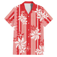 Hawaii Kakau Tribal Family Matching Long Sleeve Bodycon Dress and Hawaiian Shirt With Red Tiare