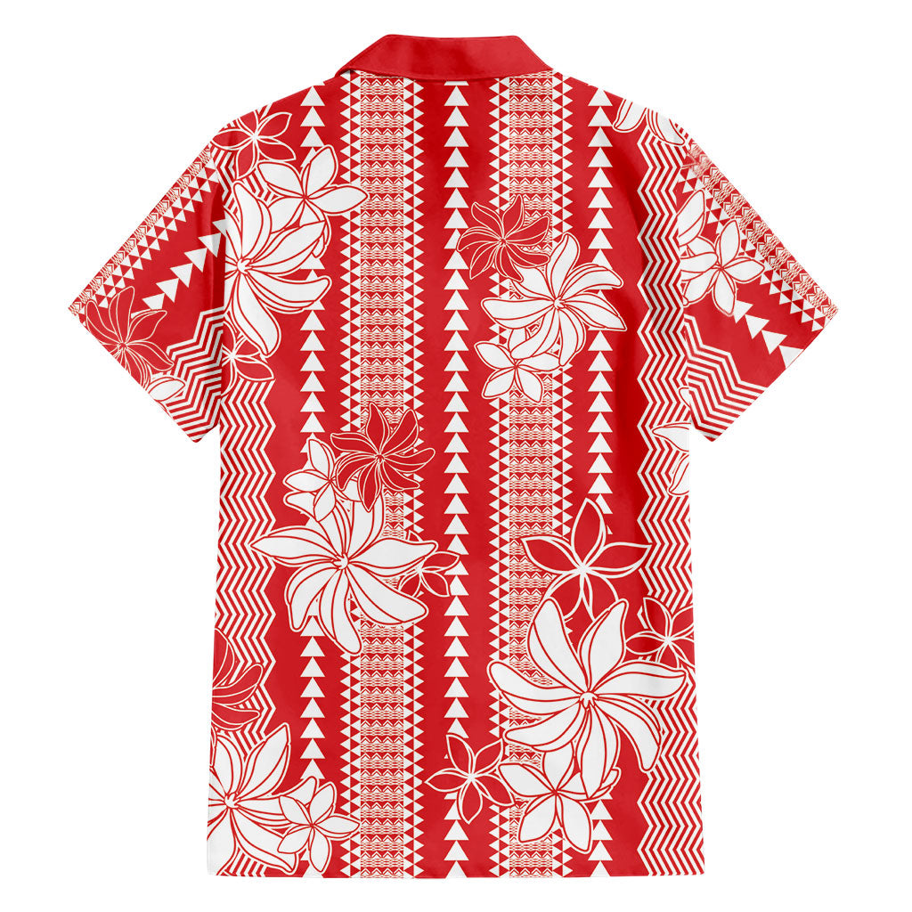 Hawaii Kakau Tribal Family Matching Mermaid Dress and Hawaiian Shirt With Red Tiare