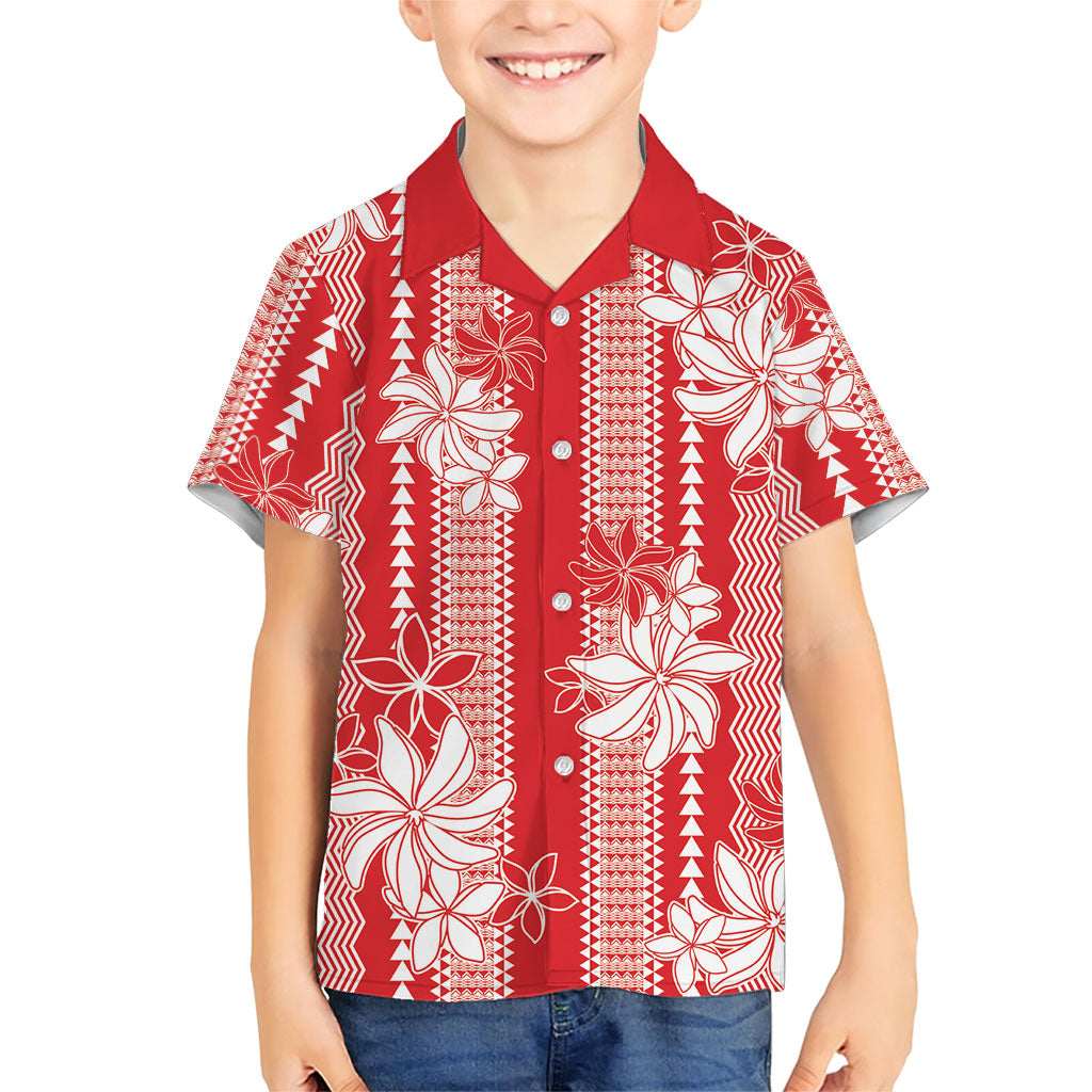 Hawaii Kakau Tribal Family Matching Mermaid Dress and Hawaiian Shirt With Red Tiare