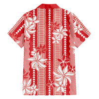 Hawaii Kakau Tribal Family Matching Off The Shoulder Long Sleeve Dress and Hawaiian Shirt With Red Tiare