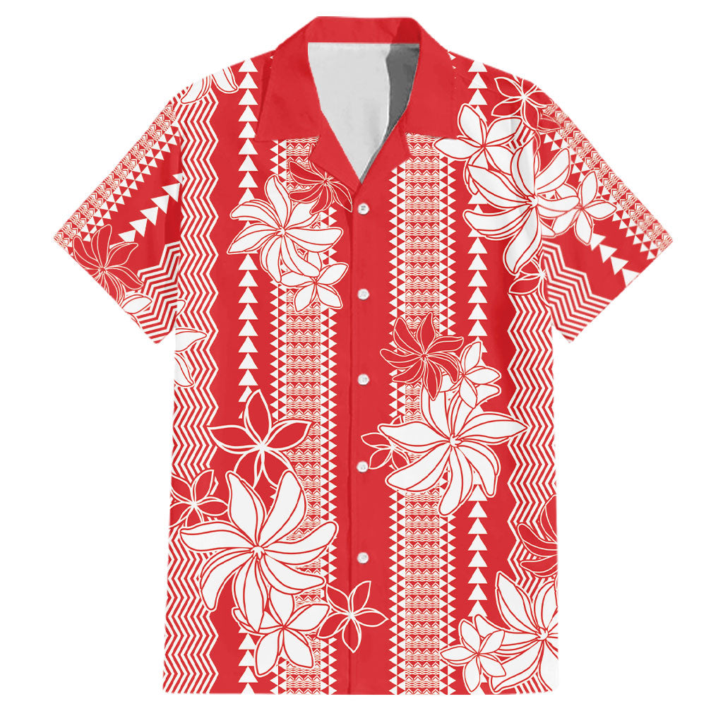 Hawaii Kakau Tribal Family Matching Puletasi and Hawaiian Shirt With Red Tiare