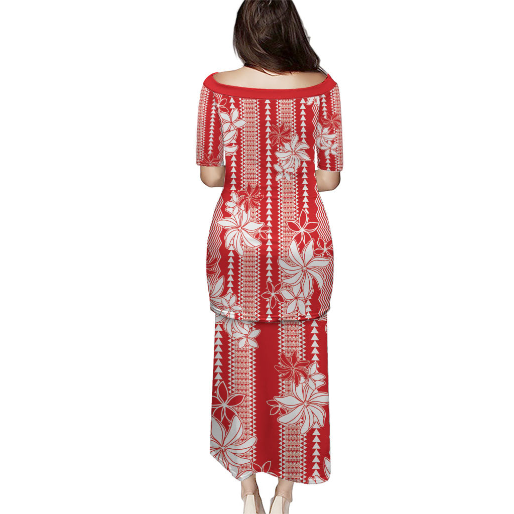 Hawaii Kakau Tribal Family Matching Puletasi and Hawaiian Shirt With Red Tiare