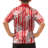 Hawaii Kakau Tribal Family Matching Short Sleeve Bodycon Dress and Hawaiian Shirt With Red Tiare