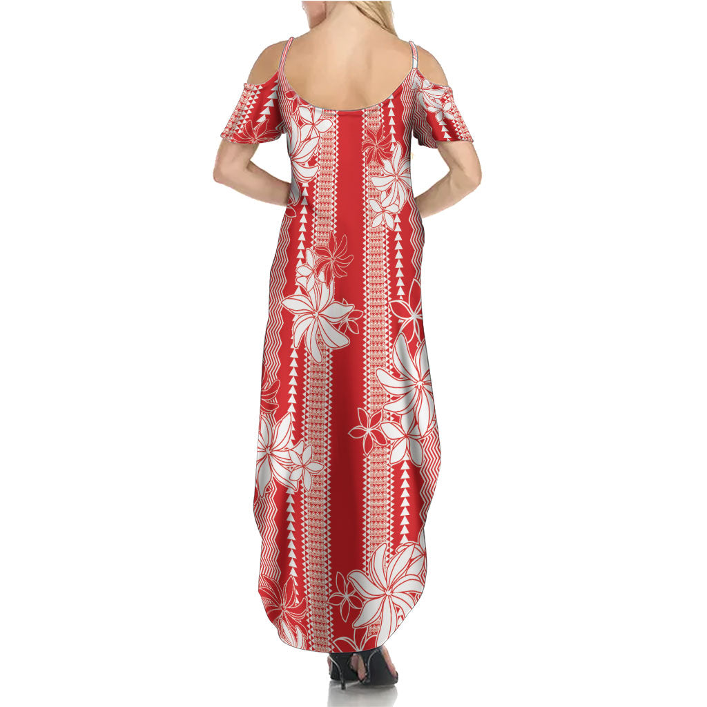 Hawaii Kakau Tribal Family Matching Summer Maxi Dress and Hawaiian Shirt With Red Tiare