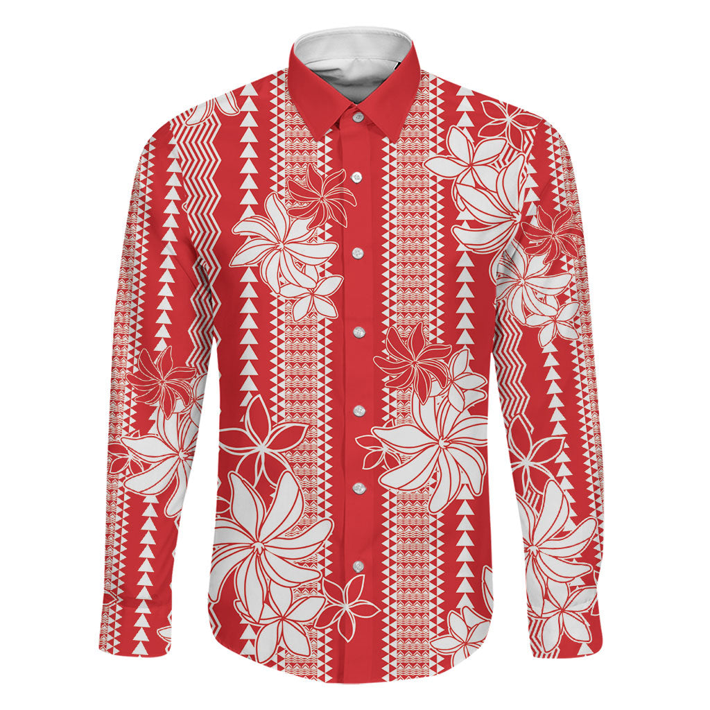 Hawaii Kakau Tribal Family Matching Tank Maxi Dress and Hawaiian Shirt With Red Tiare