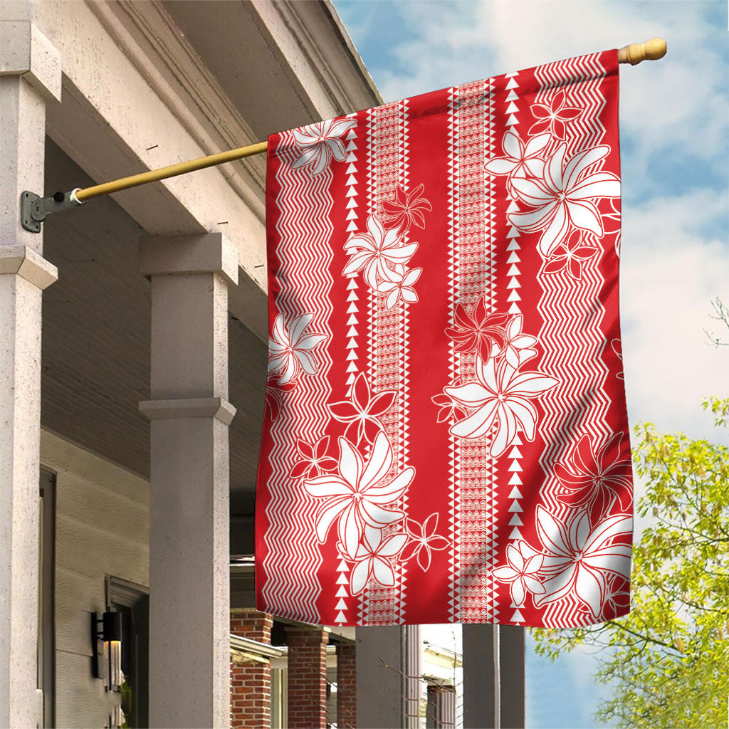 Hawaii Kakau Tribal Garden Flag With Red Tiare
