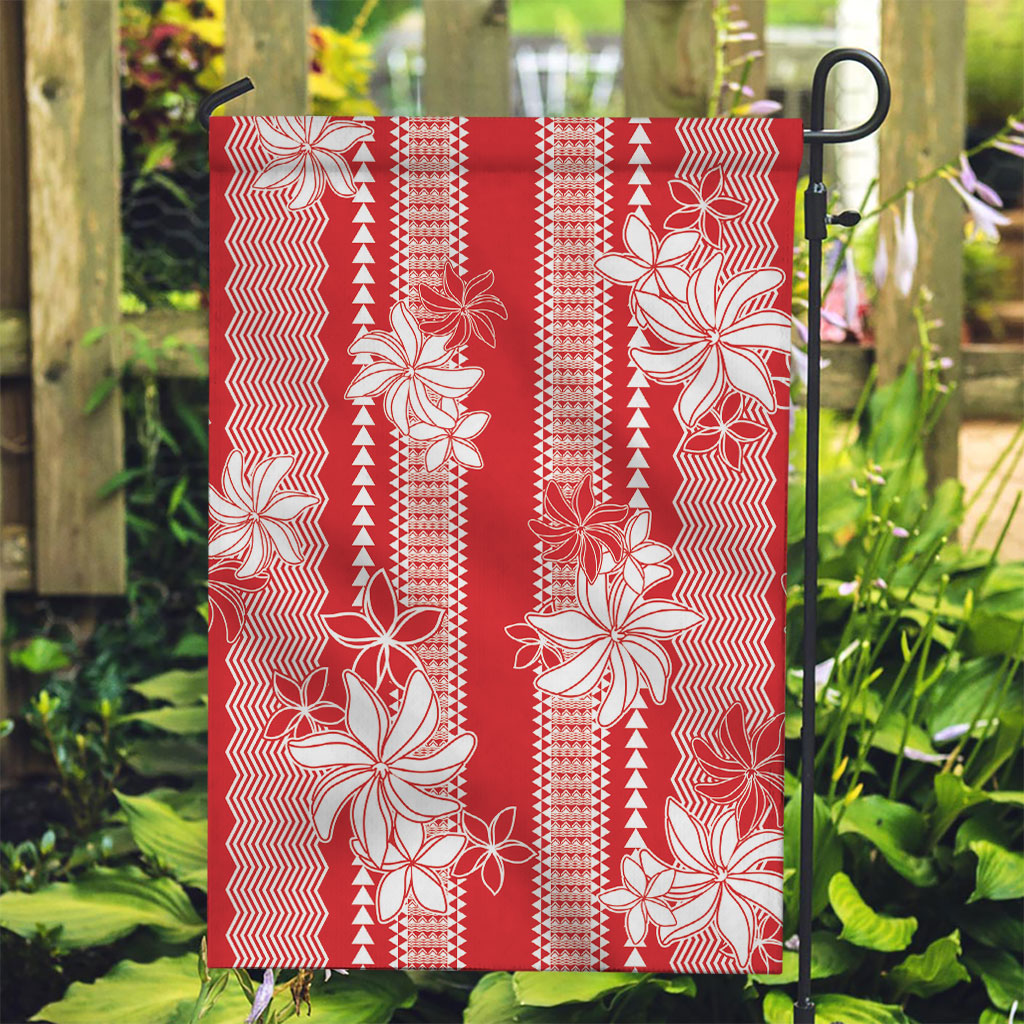 Hawaii Kakau Tribal Garden Flag With Red Tiare