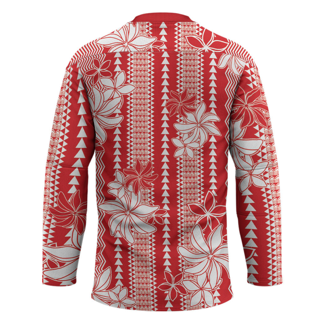 Hawaii Kakau Tribal Hockey Jersey With Red Tiare