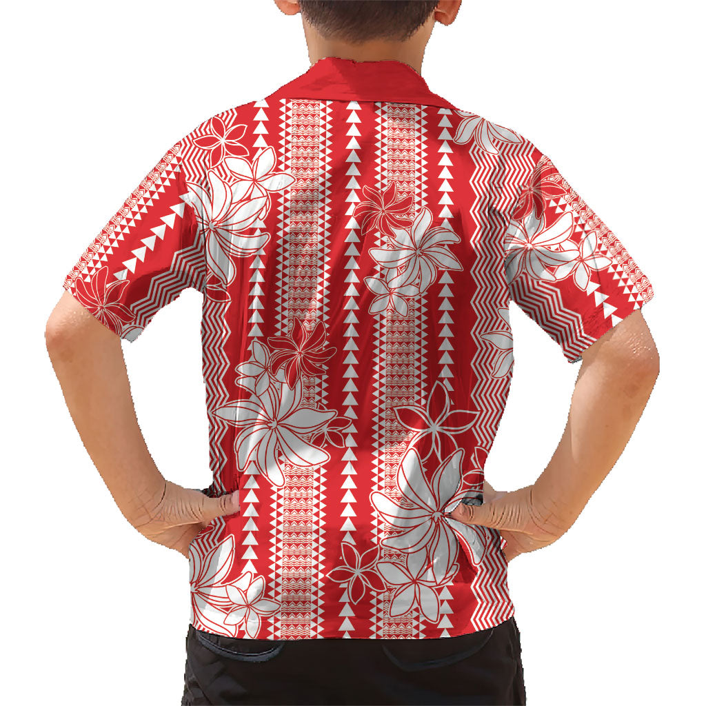 Hawaii Kakau Tribal Kid Hawaiian Shirt With Red Tiare