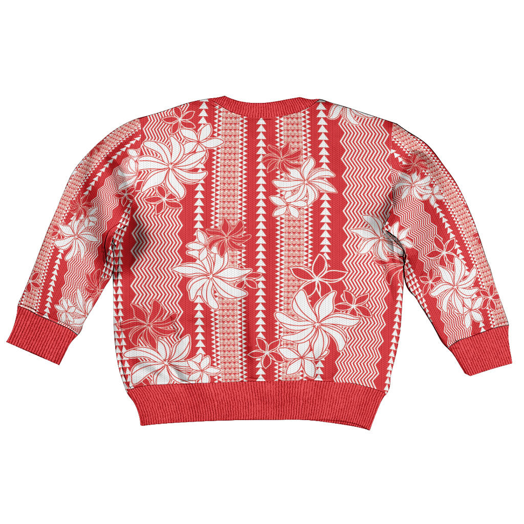 Hawaii Kakau Tribal Kid Ugly Christmas Sweater With Red Tiare LT05 - Polynesian Pride