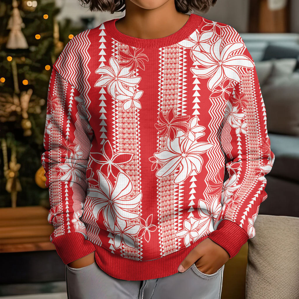 Hawaii Kakau Tribal Kid Ugly Christmas Sweater With Red Tiare LT05 - Polynesian Pride