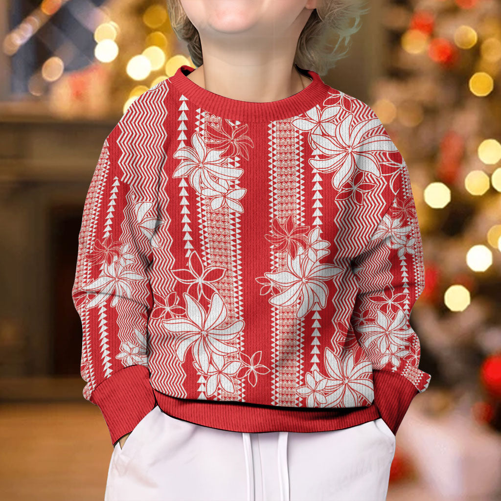 Hawaii Kakau Tribal Kid Ugly Christmas Sweater With Red Tiare LT05 - Polynesian Pride