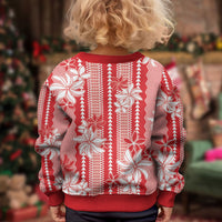 Hawaii Kakau Tribal Kid Ugly Christmas Sweater With Red Tiare LT05 - Polynesian Pride