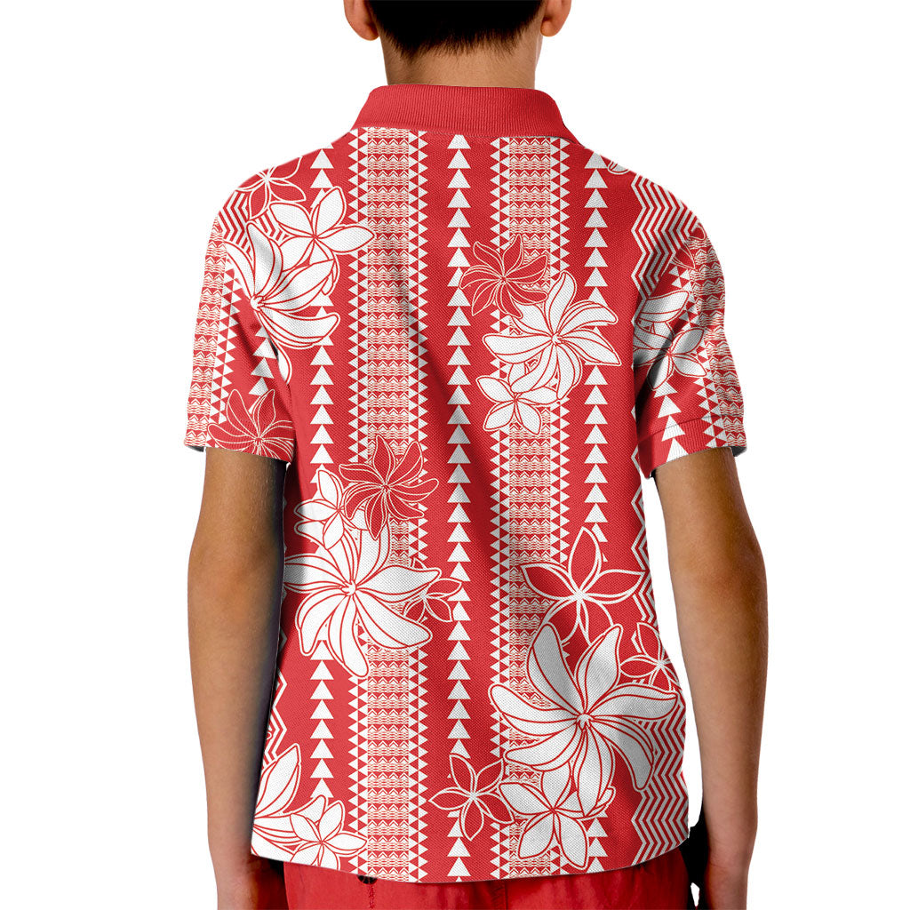 Hawaii Kakau Tribal Kid Polo Shirt With Red Tiare