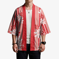 Hawaii Kakau Tribal Kimono With Red Tiare