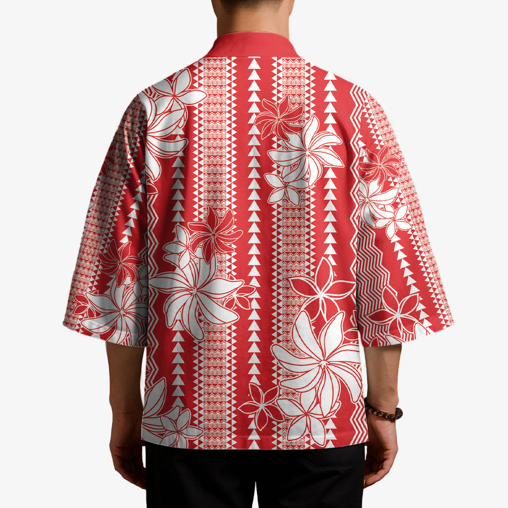 Hawaii Kakau Tribal Kimono With Red Tiare