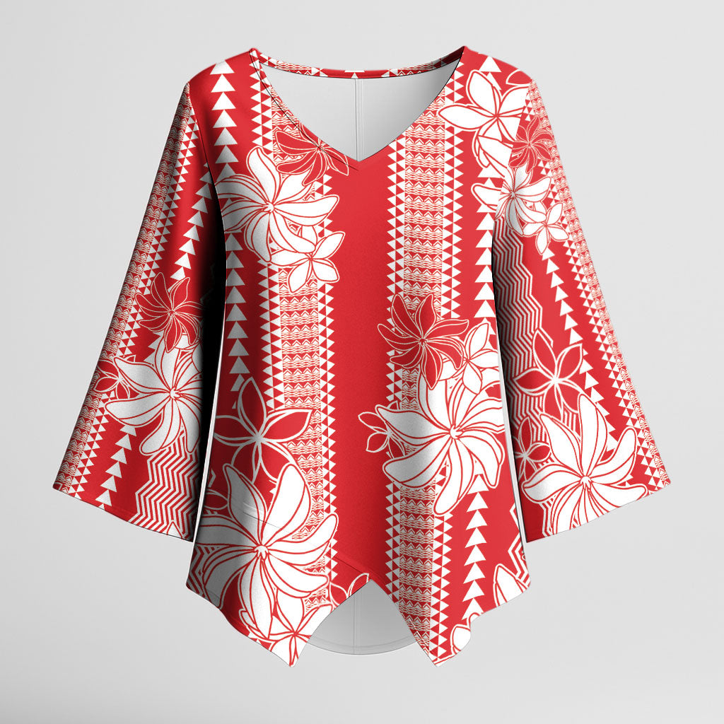 Hawaii Kakau Tribal Kimono Sleeve Blouse With Red Tiare