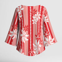 Hawaii Kakau Tribal Kimono Sleeve Blouse With Red Tiare