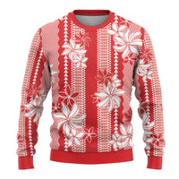 Hawaii Kakau Tribal Ugly Christmas Sweater With Red Tiare LT05 - Polynesian Pride