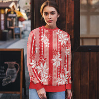 Hawaii Kakau Tribal Ugly Christmas Sweater With Red Tiare LT05 - Polynesian Pride