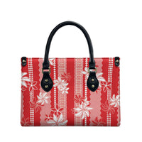 Hawaii Kakau Tribal Leather Bag With Red Tiare