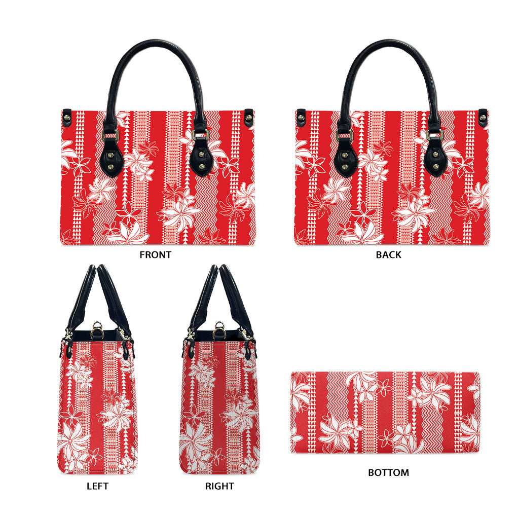 Hawaii Kakau Tribal Leather Bag With Red Tiare