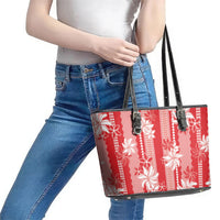 Hawaii Kakau Tribal Leather Tote Bag With Red Tiare