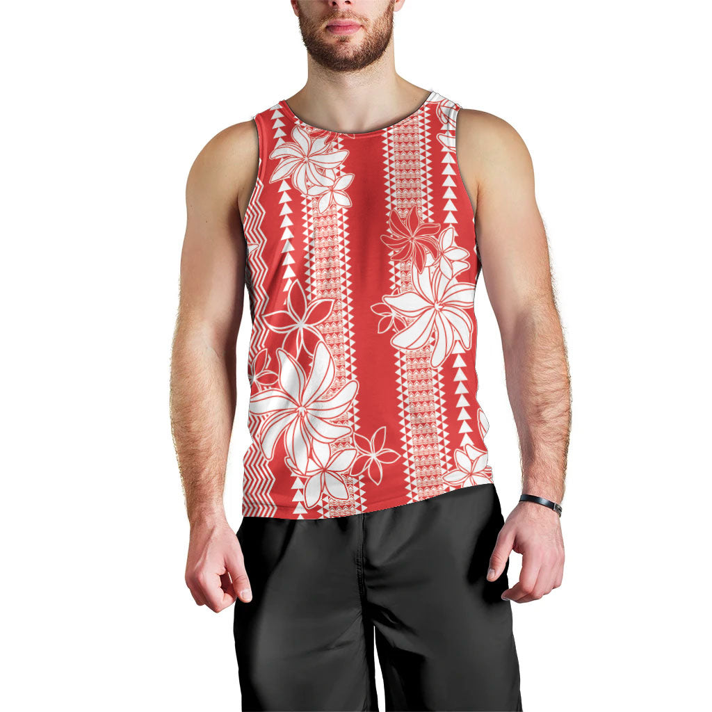 Hawaii Kakau Tribal Men Tank Top With Red Tiare