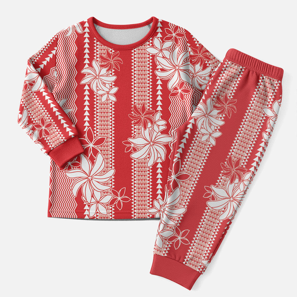 Hawaii Kakau Tribal Christmas Pajama Set With Red Tiare LT05 Men Red - Polynesian Pride