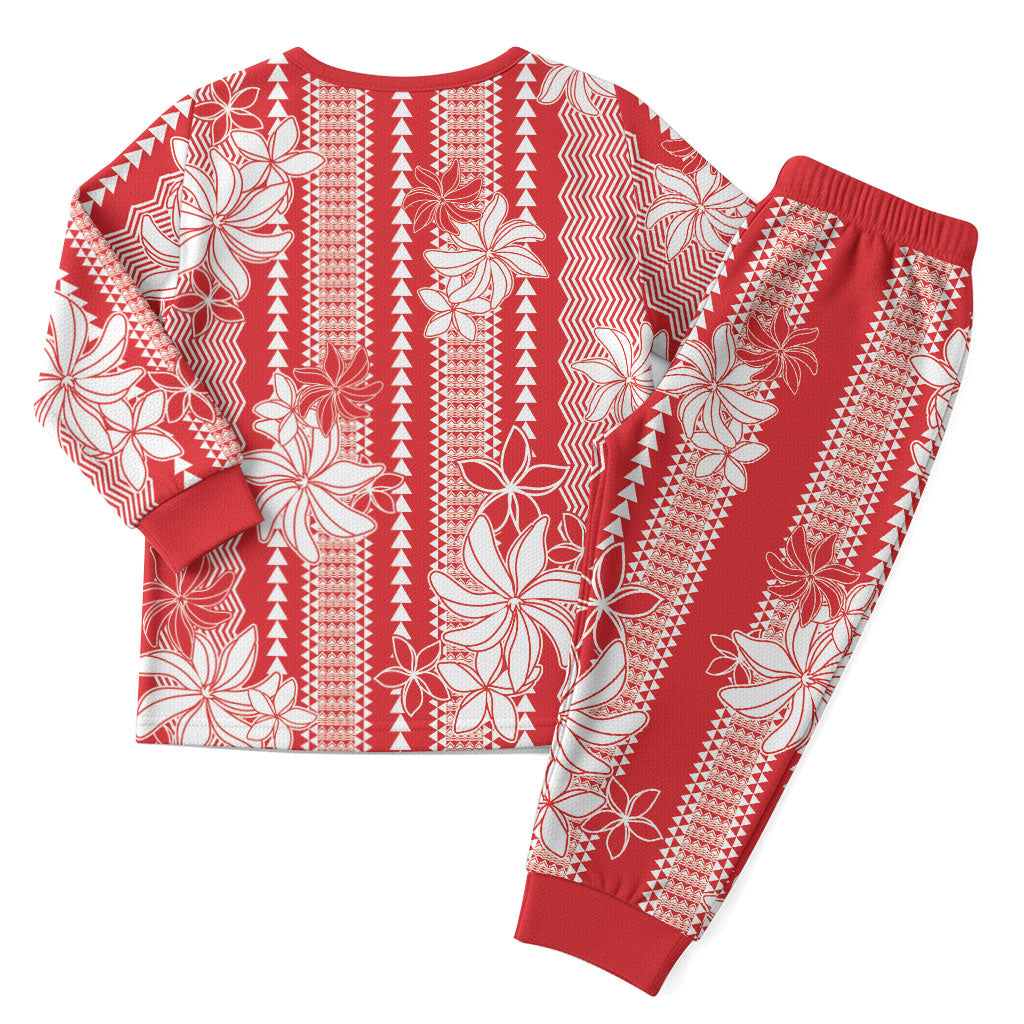 Hawaii Kakau Tribal Christmas Pajama Set With Red Tiare LT05 - Polynesian Pride