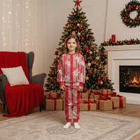 Hawaii Kakau Tribal Christmas Pajama Set With Red Tiare LT05 Kid Red - Polynesian Pride