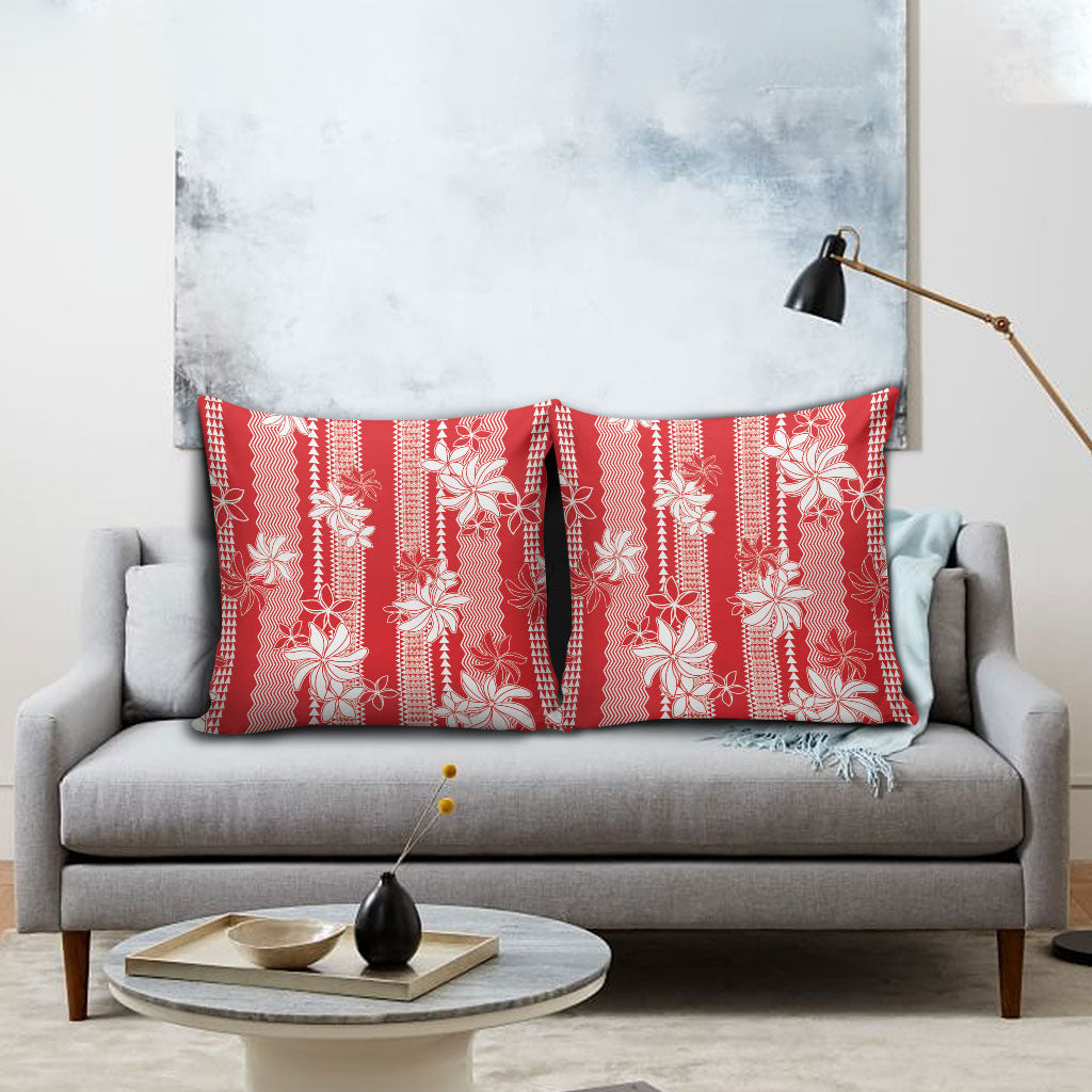 Hawaii Kakau Tribal Pillow Cover With Red Tiare