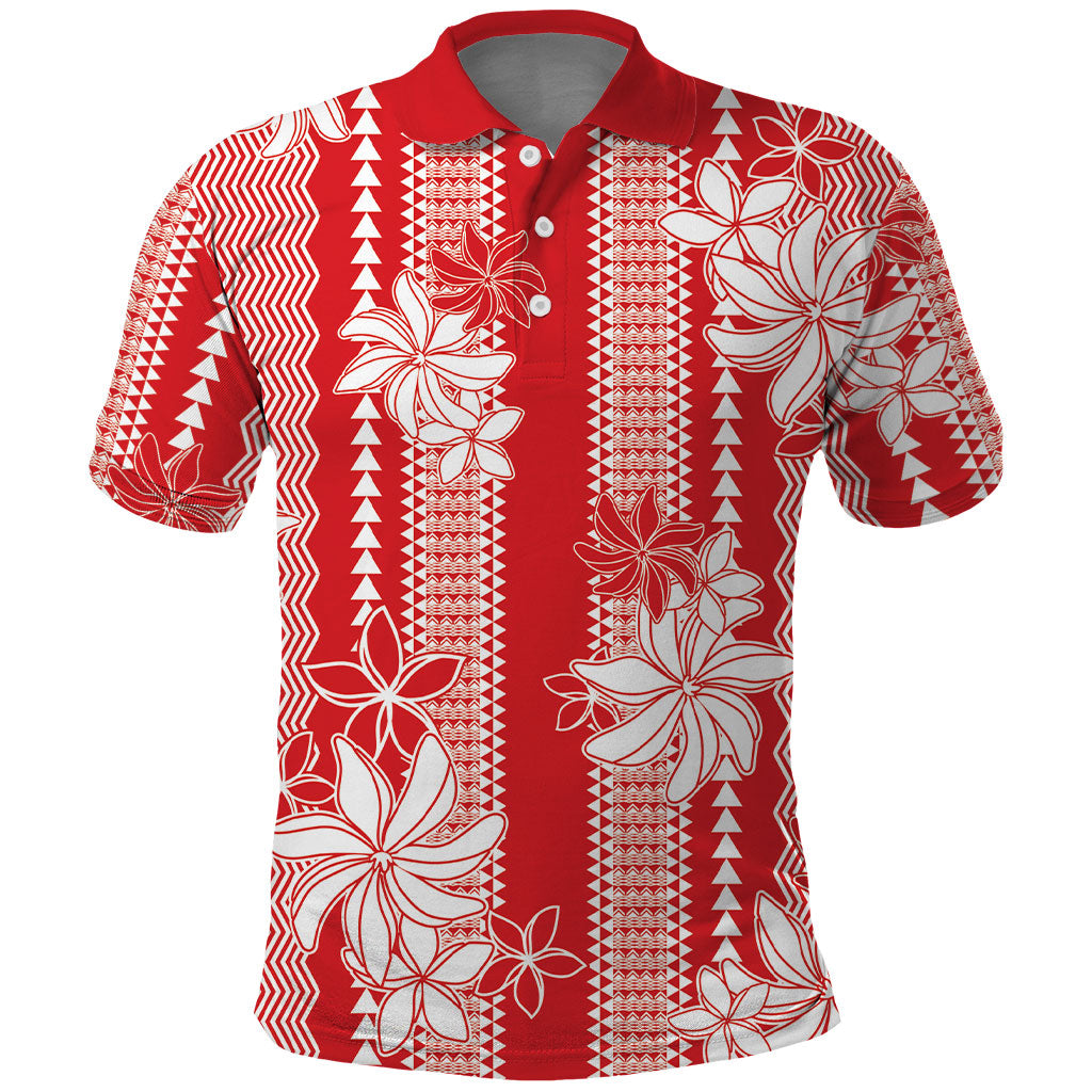 Hawaii Kakau Tribal Polo Shirt With Red Tiare