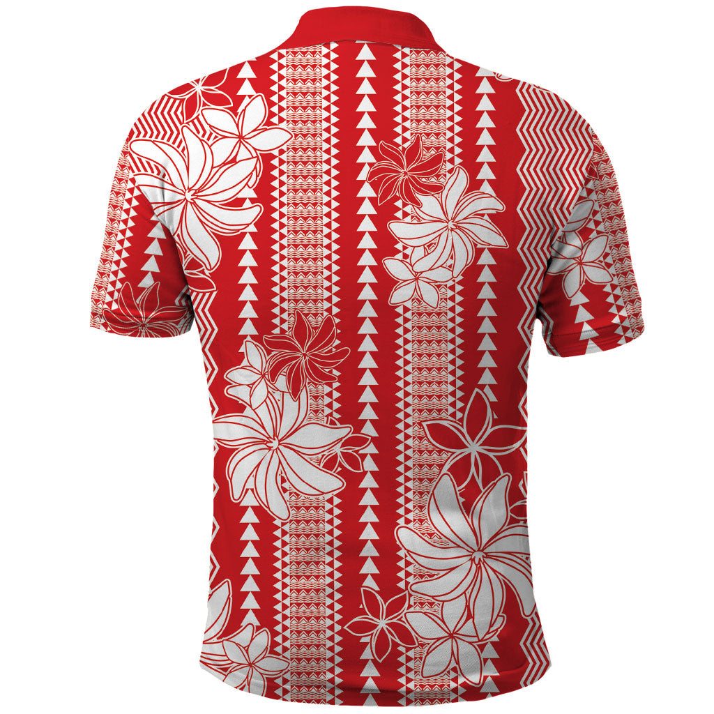 Hawaii Kakau Tribal Polo Shirt With Red Tiare