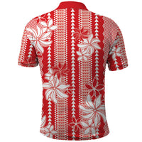 Hawaii Kakau Tribal Polo Shirt With Red Tiare