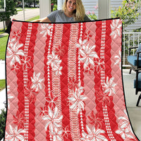 Hawaii Kakau Tribal Quilt With Red Tiare