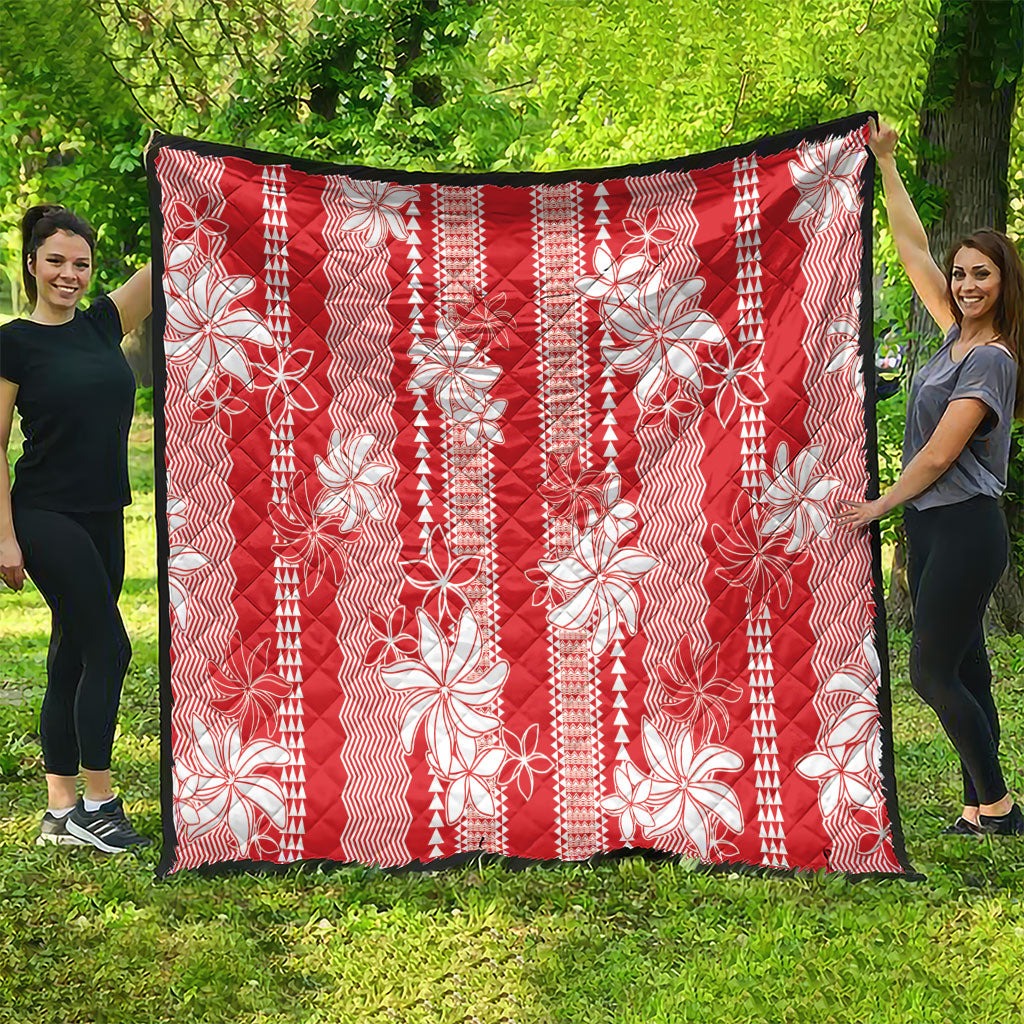 Hawaii Kakau Tribal Quilt With Red Tiare