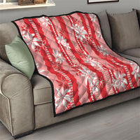 Hawaii Kakau Tribal Quilt With Red Tiare