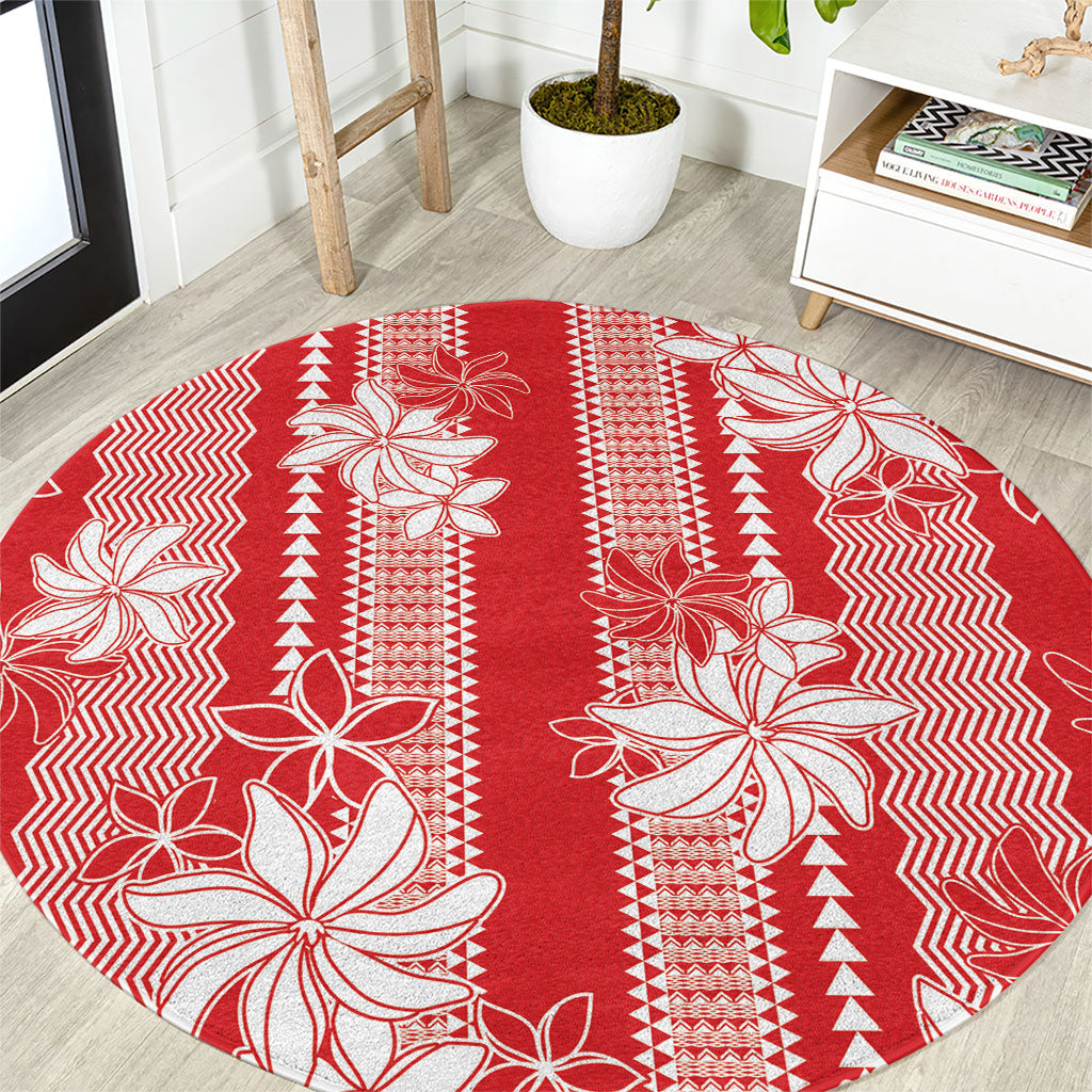 Hawaii Kakau Tribal Round Carpet With Red Tiare