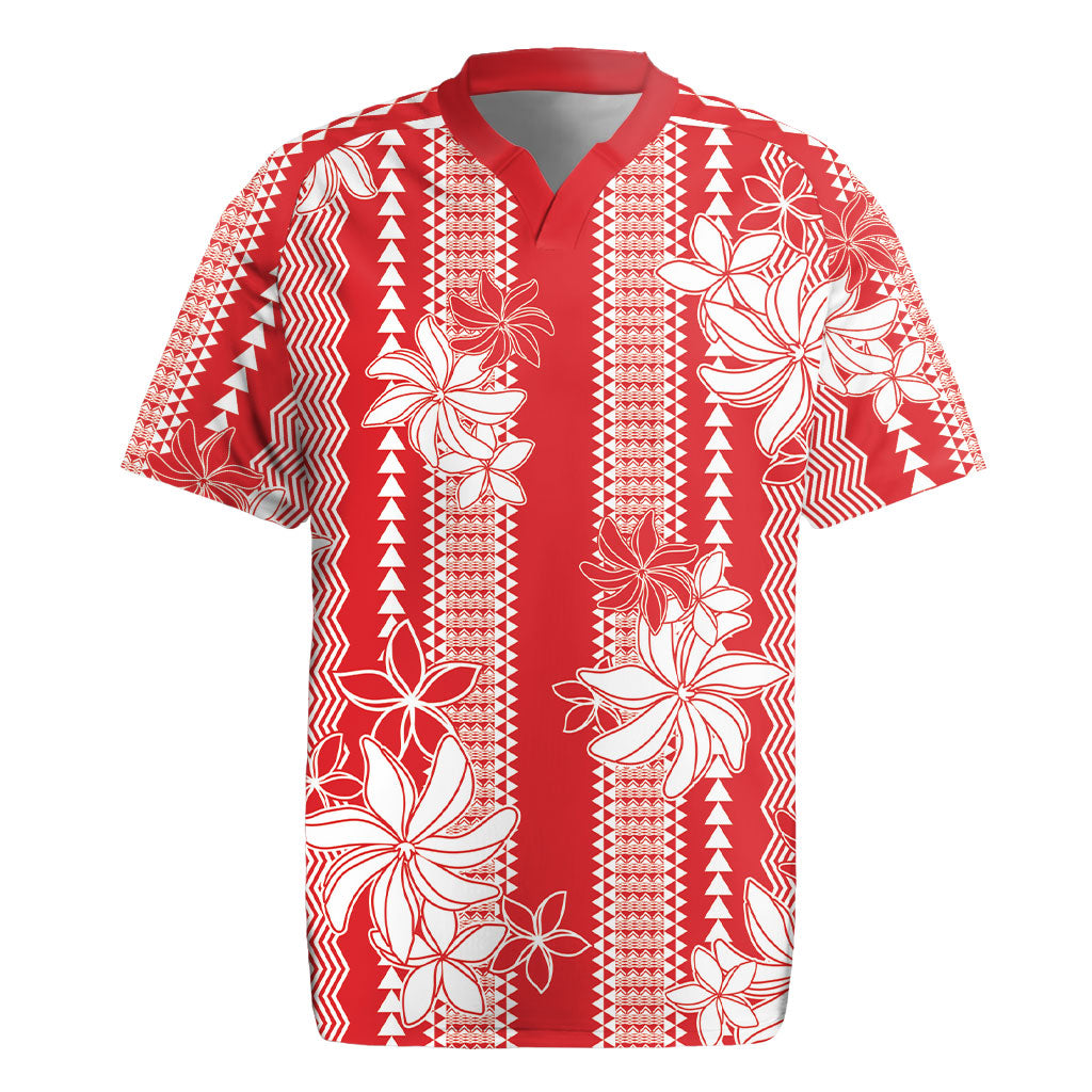 Hawaii Kakau Tribal Rugby Jersey With Red Tiare